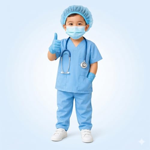 Image of Surgeon Dress for Kids with OT Coat| Surgeon Costume| Medical Role Play Outfit for Children, Hospital Theme Costume for Fancy Dress Competition, School Annual Function, Career Day