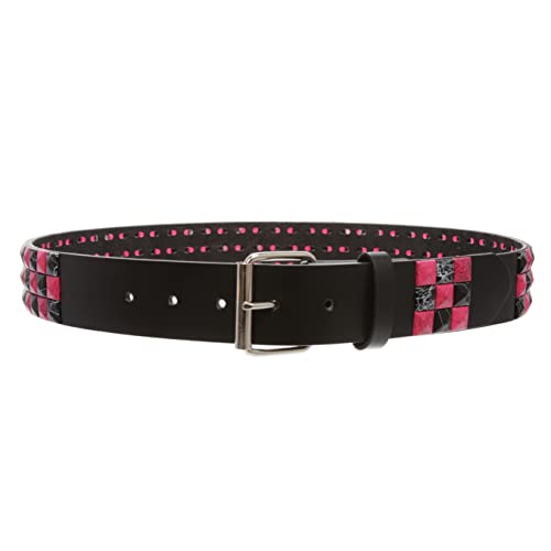 Snap On 1 1/2" Hot pink & Black Checkerboard Punk Rock Studded Belt2
