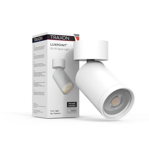 TRAXON LUXPOINT® Foco de Superficie Orientable, Portalámparas de Aluminio Compatible con Bombilla GU10 (No Incluida), Iluminación Direccional para Salón, Cocina, Tienda (Superficie, Blanco)