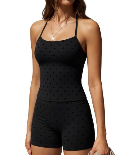 Image of SUUKSESS Women 2 Piece Workout Sets High Waisted Tummy Control Biker Shorts Halter Padded Tank Tops