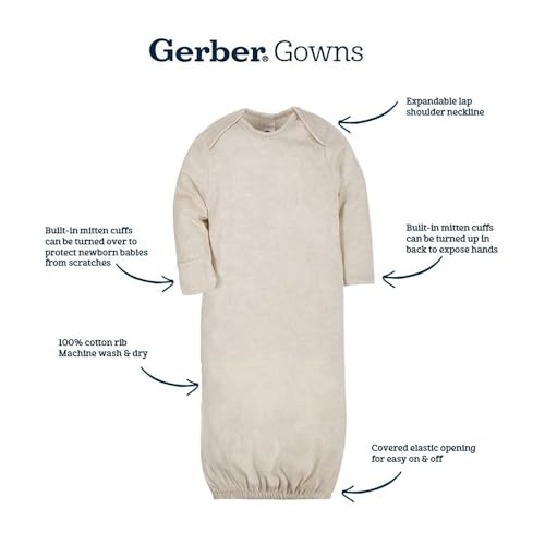 Image of Gerber Baby Girls 4-Pack Sleeper Gown - Soft Cotton Newborn Nightgowns, Elastic Hem Sleepwear Set for Infant Girls