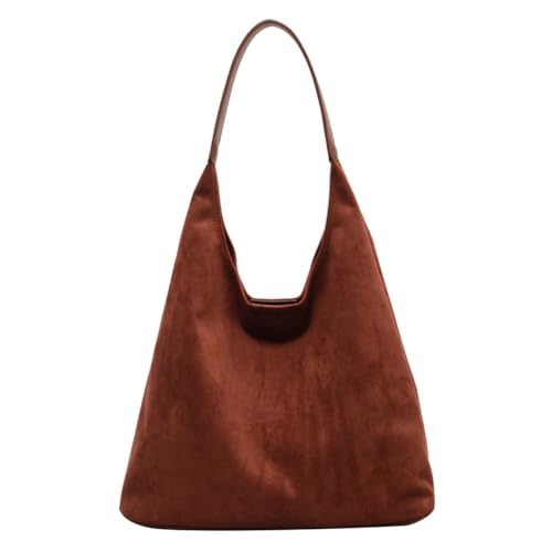Image of Lushandy Brown Suede Purse Faux Suede Tote Bag Leather Hobo Bags for Women Slouchy Hobo Bag Fall Purse Shoulder Bag
