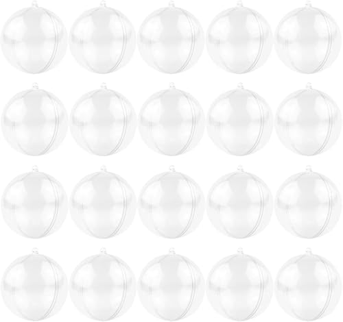 オーナメントボール クリスマス 飾り 20個 プラスチックボール 透明 アクリル クリア 透明カプセル 中空 充填可能 手作DIY 装飾ボール ツリー/誕生日/パーティー/結婚装飾用 (8ｃｍ)