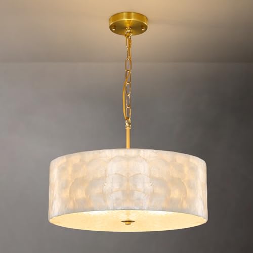 HONIEGG Coastal Capiz Shell Chandelier 18 Modern Gold Drum Light Fixture