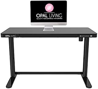 Opal Living Glass Electric Standing Desk, Home Office Electric Height Adjustable Sit-Stand Desk, USB/USB C, Smart Desk With Tempered Glass Table Top (Black)