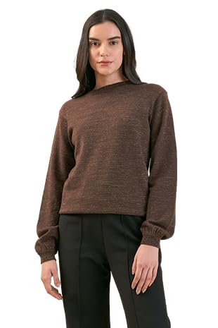 salt attire Lissa-Mocha Women’s Woolen Sweater - Round Neck, Full Sleeves, Solid Lurex Pattern, Cozy & Stylish, The Cozy Closet Collection, AW23, Made in India-picture-12