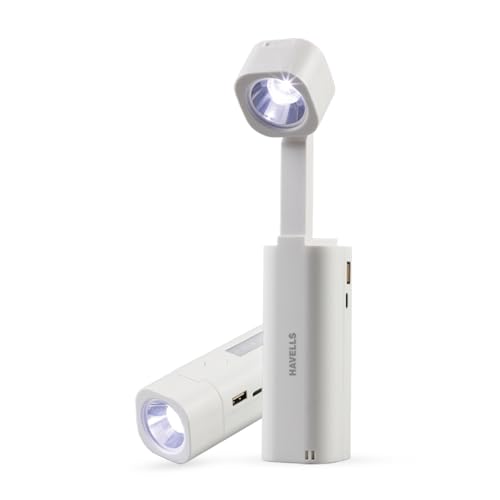 Image of Havells Orbital 2-in-1 Rechargeable Torch 4W| Converts into Table Lamp| Inbuilt Power Bank |Side Light | Mobile Stand | Type-C Charging| Runtime : Upto 6 Hours | Outdoor, Reading, Mobile Charging