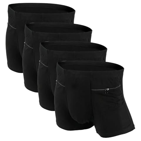 LUEXBOX Pocket Underwear for Men with Secret Hidden Pocket, Travel Boxer Briefs, XX-Large Size 4 Packs (Black) Cover