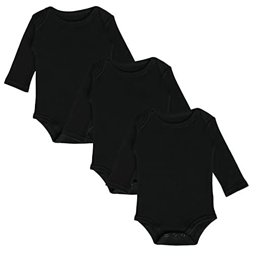 JWWN 3 Pack Baby Boys Long Sleeve Romper 100% Cotton Solid Color Infant Bodysuit,(Black,12M)