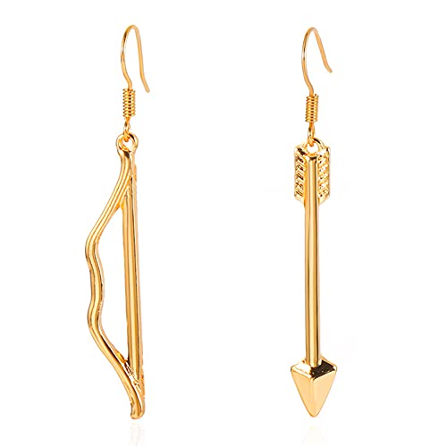 DIYANMMY Unique Simulation Gold Silver Asymmetry Bow and Arrow Drop Earrings for Women Punk Personality Fashion Cupid's Arrow Earrings Jewelry Gift
