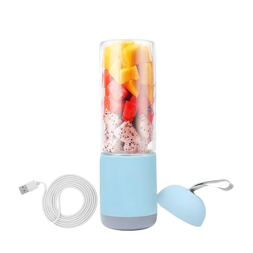 Mini Liquidificador Portátil Em Vidro 6 Lâminas p/Sucos Gelo (Azul)