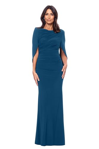 Image of Betsy & Adam Women's Long Stretchy 3 /4 Sleeve Cowl Neck Drape Back Gown