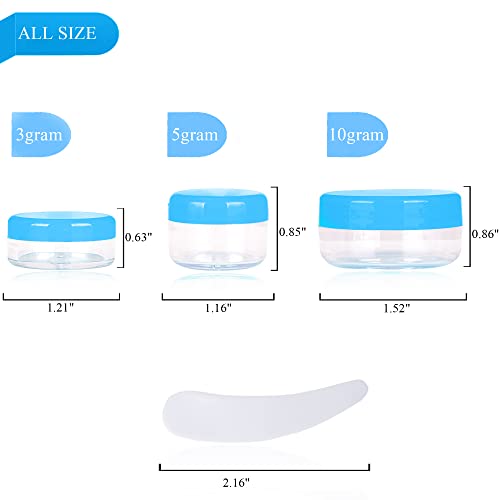 200PCS 5 Gram Sample Containers,5ml Empty Jars with Lids, Small Cosmetic Containers, Mini Sample Jars with 16PCS Mini Spatulas for Make Up, Oils, Lotion, Powder, Paint, Jewelry, Lip Balms(Blue Lid)2