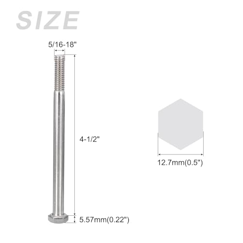 Image of METALLIXITY Hex Head Screw Bolt (5 /16-18x4-1 /2) 5Pcs, 316 Stainless Steel, Half Threaded External Hex Drive, Bright Finish - for Repair, Silver