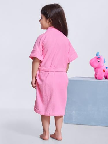 Image of SAND DUNE Girls Terry Cotton Bathrobe Knee Length Pink 3-4Y