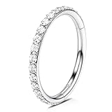 WBRWP 316L Stainless-Steel Hinged Nose-Rings-Hoop : 14G(1.6mm) Womens Body Pierecing Ring with Zircon Segment Ring Lip Rings Helix Cartilage Rook Earrings 8mm Diameter Bright Silver Color