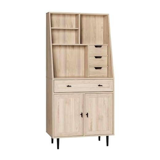 Walker Edison Secretary Hutch Wood Desk with Keyboard Drawer Bookshelf Storage Home Office Storage Cabinet, 64 Inch, Birch
