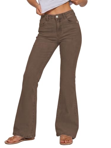 GILIPUR Womens High Waisted Flare Jeans Stretchy Bell Bottom Jeans for Women Skinny Bootcut Denim Pants Y2K Streetwear Brown