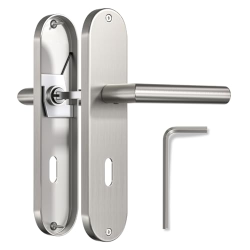 Bwintech Béquilles de Porte en Zinc sur Plaque avec Ferrure pour Trou de Serrure, pour Chambre à Coucher et Porte en Bois