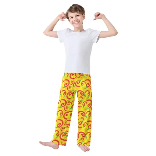 Chilli Peppers Print Boys Long Pants Soft Trousers Elastic Waist Kids Lounge Bottoms with Pockets S-XL2