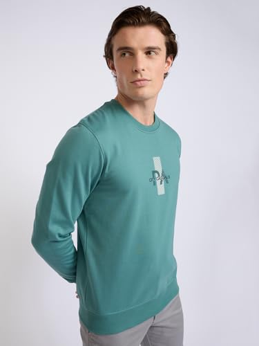 Image of Park Avenue Men Full Sleeve Slim Fit Print Pattern Cotton Polyester Blend Regular Neck Regular Neck Casual Sweatshirt