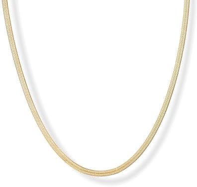 PAVOI Waterproof Thin Herringbone Chain Necklace for Women - 14K Yellow Gold Plated Adjustable Dainty Gold Necklace Chain Stainless Steel - Trendy Fashion Jewelry