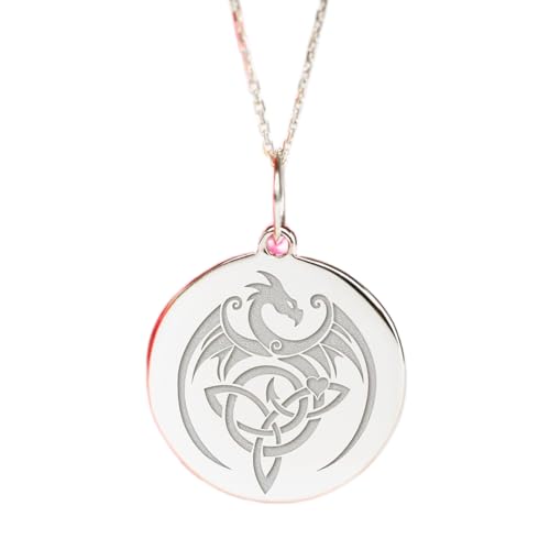 Collier dragon celtique argent 925 pendentif pièce mixte avec chaîne de 45 cm