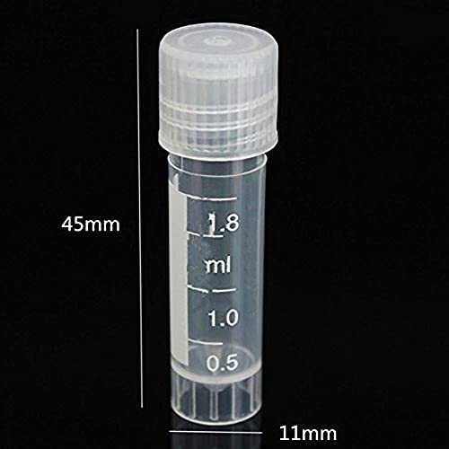 ChenXi Shop Pack 20 2ml Graduated Plastic Clear Test Tubes Cryovial Cryogenic Vial Tube Self Standing with Cap