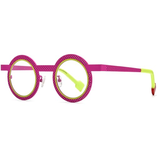 Image of FONEX Colorful Pure Titanium Glasses Frame Women Retro Round Eyeglasses
