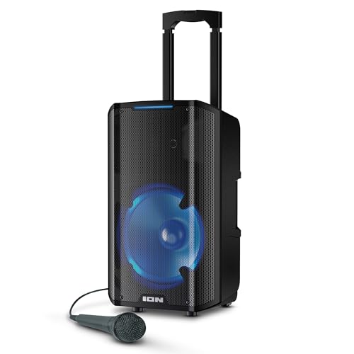 ION Trouper 300, Portable Bluetooth PA Speaker System with Rechargeable Battery, Multi-Channel Mixer, Karaoke Microphone, FM Radio, LED Lights and App by ION - Used condition - US$143.00