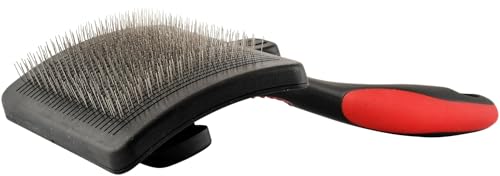 Image of Jeffers Pet Self-Cleaning Slicker Brush for Dogs & Cats - Self Cleaning Button, Removes Tangles & Loose Hair, Non Slip Handle for Easy Grooming, Go To Gift for Pet Owners - Black, Red - Medium