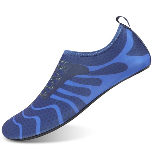 Mens Womens Water Shoes Quick Dry Barefoot Shoes Non-Slip Aqua Socks for Beach Swim Blue Wave2
