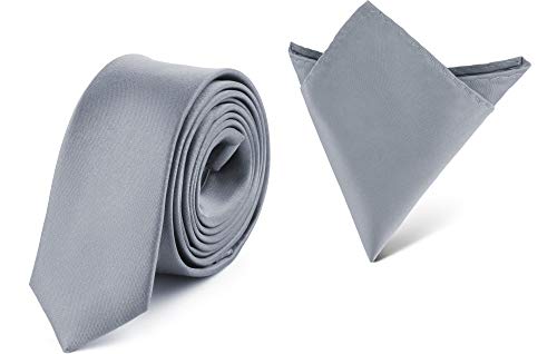 Ladeheid Set de Corbata Estrecha y Pañuelo Hombre SP/P (150cm x 5cm, 22cm x 22cm, Plata)