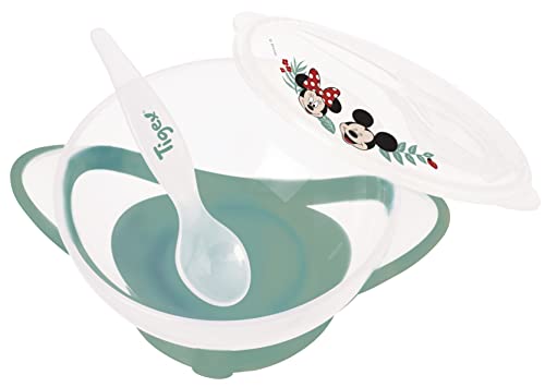 Tigex Bol ventouse bébé | Bol d’apprentissage avec couvercle et cuillère | Compatible micro-ondes et lave-vaisselle | Disney Mickey Mouse