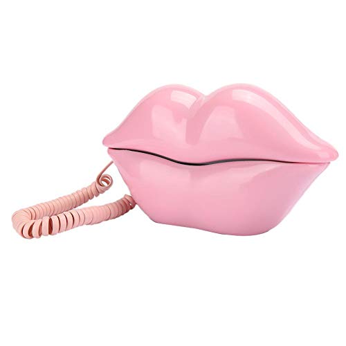 Lips Landline Telephone, Rose Red Mouth Lip Landline Shaped Phone, Desk Funny Corded Phone for Home Hotel Office Kids Girls Gift(Pink)