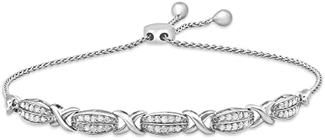 Jewelili Sterling Silver 1/2 Cttw Natural White Round Diamond Bolo Bracelet, 9.5"