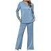 Women's 2 Piece Lounge Sets Casual Travel Outfits Long Sleeve Side Split Top Wide Leg Pants Tracksuit Cozy Sweatsuits Sky Blue