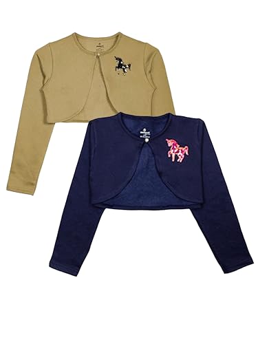 Image of KiddoPanti Girls Fleece Crop Length Shrug | Cotton Poly Fleece Fabric |Sequin Patch on Chest | Front Open Pearl Button Closure | Crop Length, Full Sleeve | Lightweigth & Breathable Girls Shrug