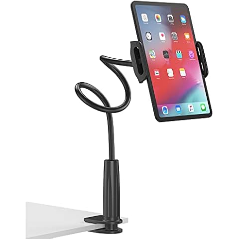Tablet Holder, Giftorld Flexible Tablet Mount Stand, 360 Degree Adjustable Long Arm Clamp Bracket Clip Lazy Bracket for Phone/Tablet, Mobile Stand for Bedroom, Office, Bathroom-Black Cover
