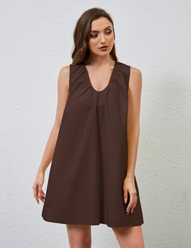 MISSACTIVER Women's Sleeveless Babydoll Tank Mini Dress Scoop Neck Ruched Short Dress with Pockets4