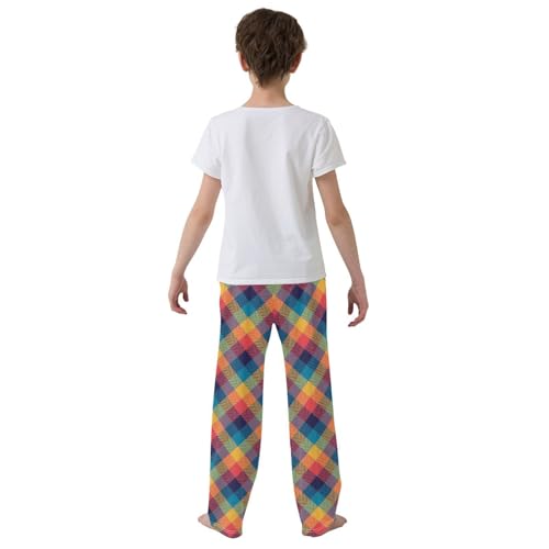 Blue Red Yellow Plaid Pattern Boys Pants for Kids Jogger Pants with Pockets S-XL3