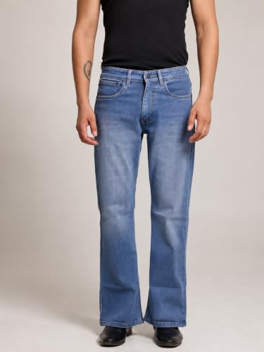 Image of Men's Bootcut Denim Pants || Men's Bell Bottom Jeans || Wide Leg Flared Jean's for Men || High Waist Stretchable Retro Fit || Cotton Jean for College Casual