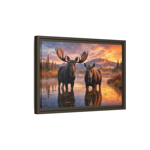 Cadre toile élan format horizontal 45x30 cm pour déco murale nature