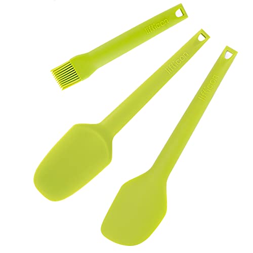 liflicon Set 3 Utensili Spatola Cucchiaio Pennello da Cucina e Pasticceria in Silicone Alta Qualità, Antigraffio e Resistenti al calore 230°, Certificati senza Bpa (Verde)