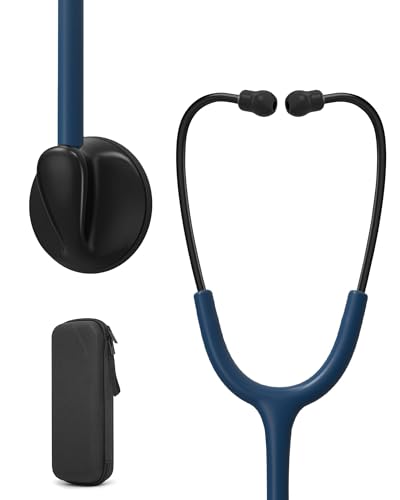 Image of Single Head Stethoscope with Case for Nurse /Nursing School Students | Navy Blue Tube Essential Estetoscopio for Medical BP Monitoring & Home Use, with Accessories Name Tag