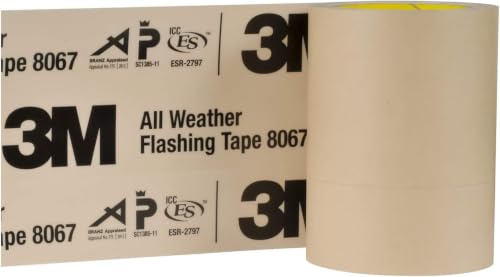 Image of 3M All Weather Flashing Tape 8067,6 in x 75 ft,1 Roll,Adhesive Backed Split Liner,Prevents Moisture Intrusion,Waterproof Flashing Seals Doors,Windows,Openings in Wood Frame Construction,(Pack of 8)