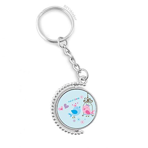 Porte-clé rotatif avec illustration lovely birds cage, idée cadeau originale