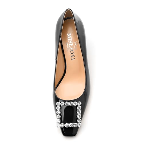 Womens Pumps, Small Square Toe Kitten Heels Pumps for Women, Rhinestone Square Buckle Decoration Daily Dress Pump Shoes 2.5"3