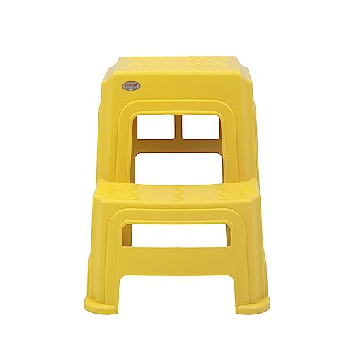 Image of Oaknest Unboxing Furniture Supreme 2-Step HeavyDuty Plastic Multi Purpose Stool for Home,Office and Kitchen Use (Color: Yellow|Count: 4 Pc)