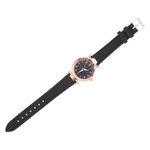 VINTORKY Reloj de Pulsera para Mujer Esfera Romana y Multifacético, Correa de Cuero Negro Ajustable, Diseño y Elegante para Ocasiones Formales